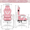 Gaming chair pink massage with Bluetooth speakers and RGB LED lights cute ergonomic computer footrest