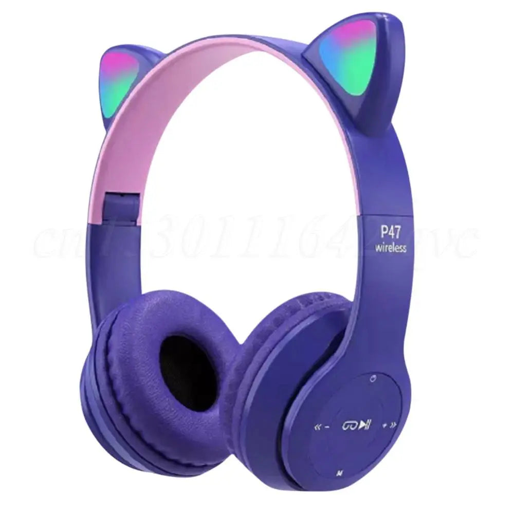 Wireless Headphones Cat Ear Gaming Headset Glow Light Bluetooth-Compatible Helmets Cute Over-Ear Headsets for Kids and Adult