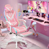 Gaming chair pink massage with Bluetooth speakers and RGB LED lights cute ergonomic computer footrest