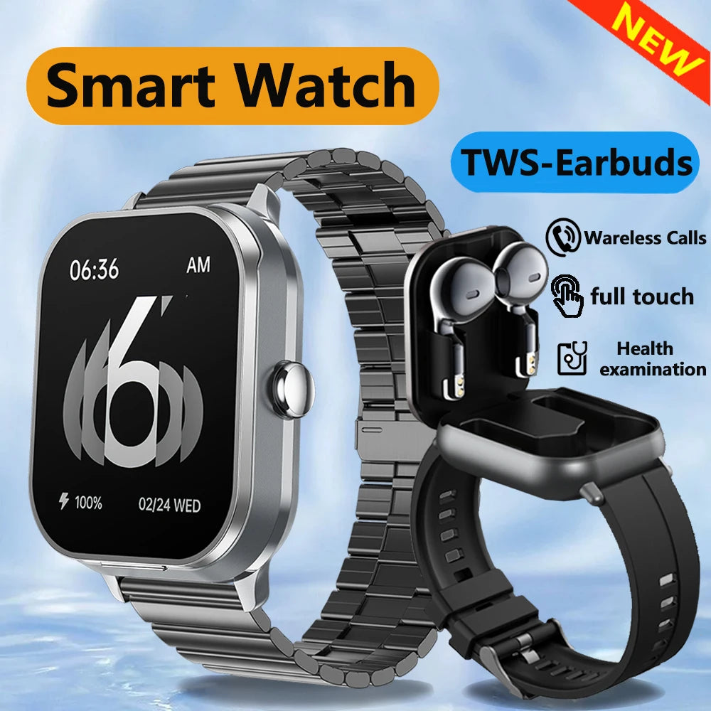 2024 NEW Headset Smart Watch TWS Two In One Wireless Bluetooth Dual Headset Call Health Blood Pressure Sport BT Music Smartwatch