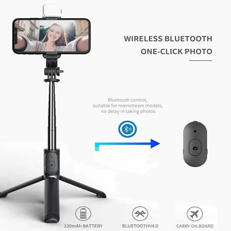 Lenovo Selfie Stick 1045mm with Wireless Bluetooth LED Fill Light Extended Tripod with Remote Shutter for Android IOS Cellphone