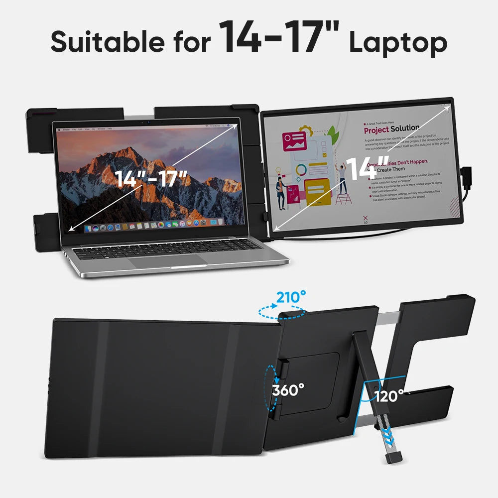 Dopesplay 14.1inch Portable Monitor 1200P FHD IPS Single Dual Screen Extender display For PC Switch Gaming Mac Laptop to 17.3“