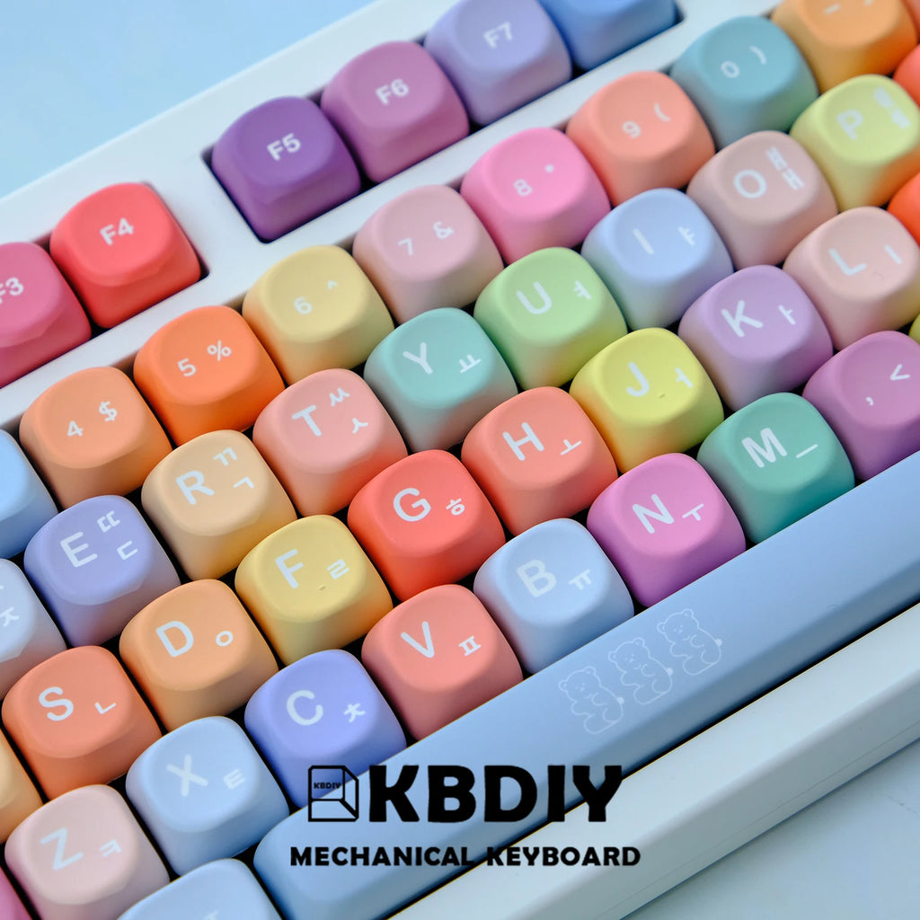 KBDiy KOA Profile Gummy Bears Keycap PBT Custom Korean Keycaps for Mechanical Keyboard Game Cute 141 Keys Caps ISO 7U Space Bar