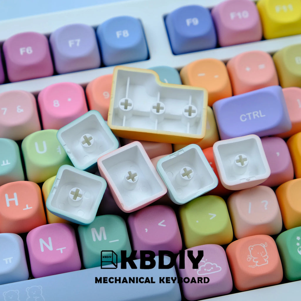 KBDiy KOA Profile Gummy Bears Keycap PBT Custom Korean Keycaps for Mechanical Keyboard Game Cute 141 Keys Caps ISO 7U Space Bar